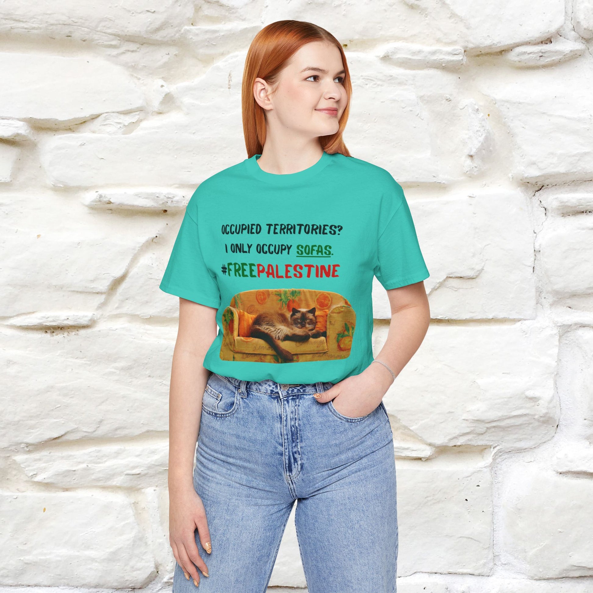 "Occupied territories?  I only occupy sofas. FreePalestine" Cat T-shirt |Nunu&Miao Studio - Nunu&Miao Studio