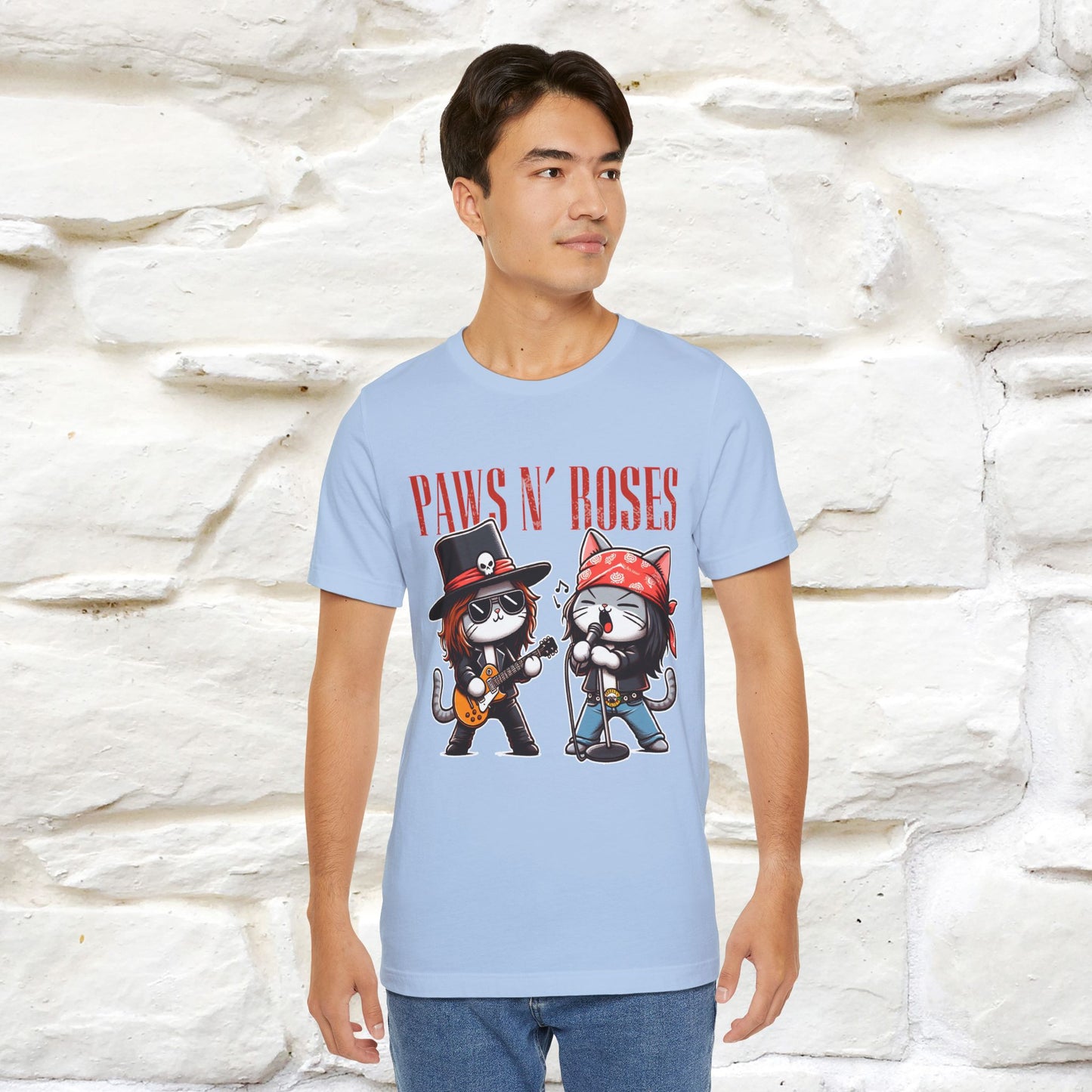 Paws N' Roses T-Shirt | Rock-Inspired Cat Lover  | Nunu&Miao Studio - Nunu&Miao Studio