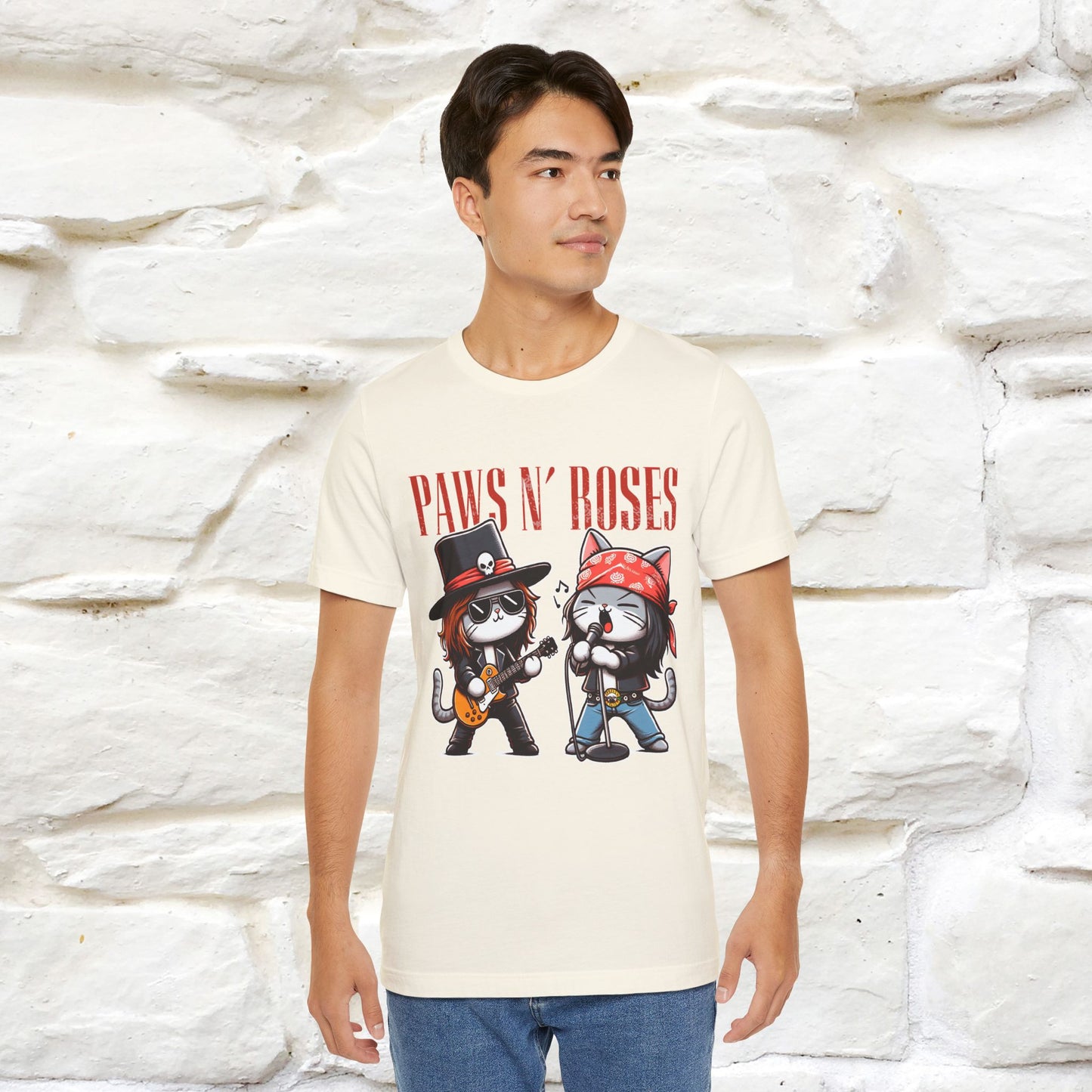 Paws N' Roses T-Shirt | Rock-Inspired Cat Lover  | Nunu&Miao Studio - Nunu&Miao Studio