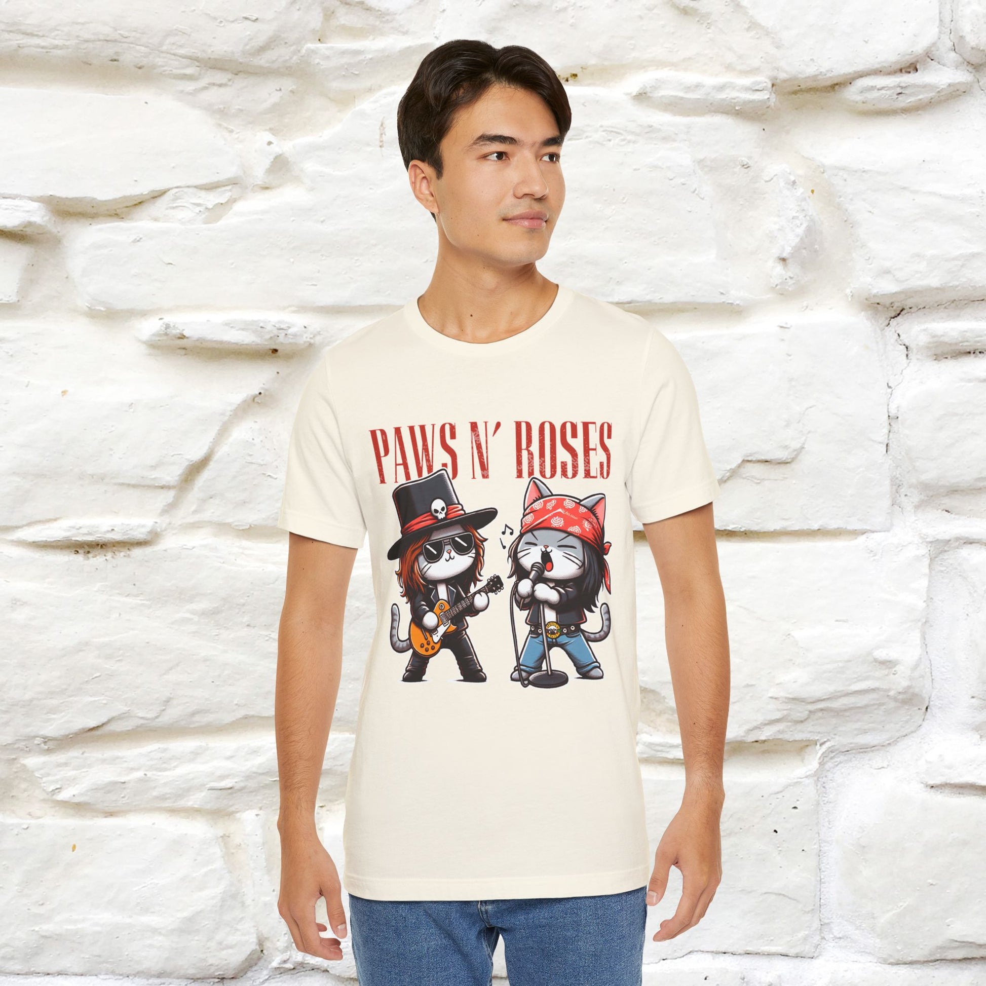 Paws N' Roses T-Shirt | Rock-Inspired Cat Lover  | Nunu&Miao Studio - Nunu&Miao Studio