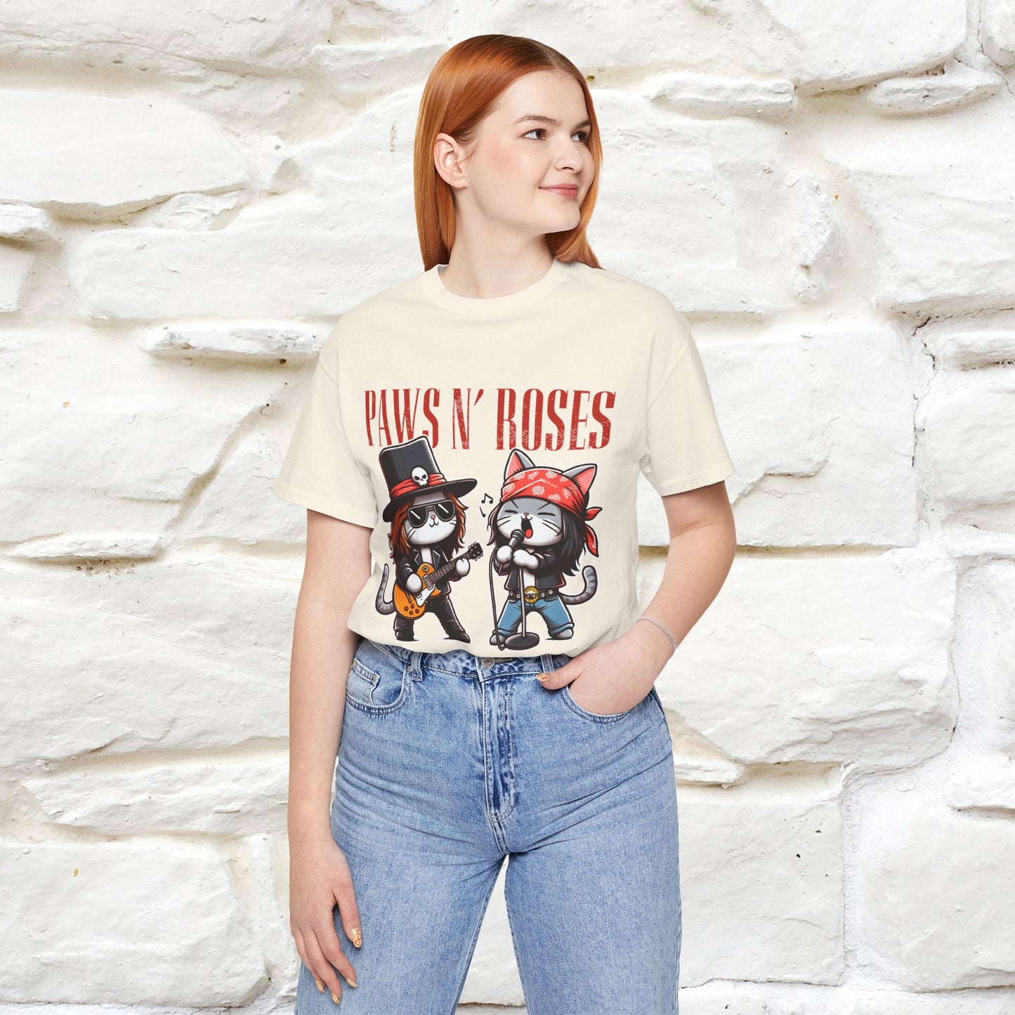 Paws N' Roses T-Shirt | Rock-Inspired Cat Lover  | Nunu&Miao Studio - Nunu&Miao Studio
