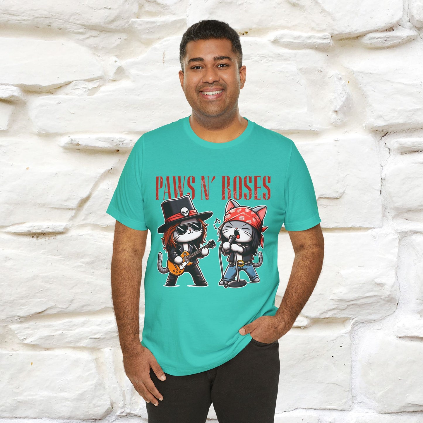 Paws N' Roses T-Shirt | Rock-Inspired Cat Lover  | Nunu&Miao Studio - Nunu&Miao Studio