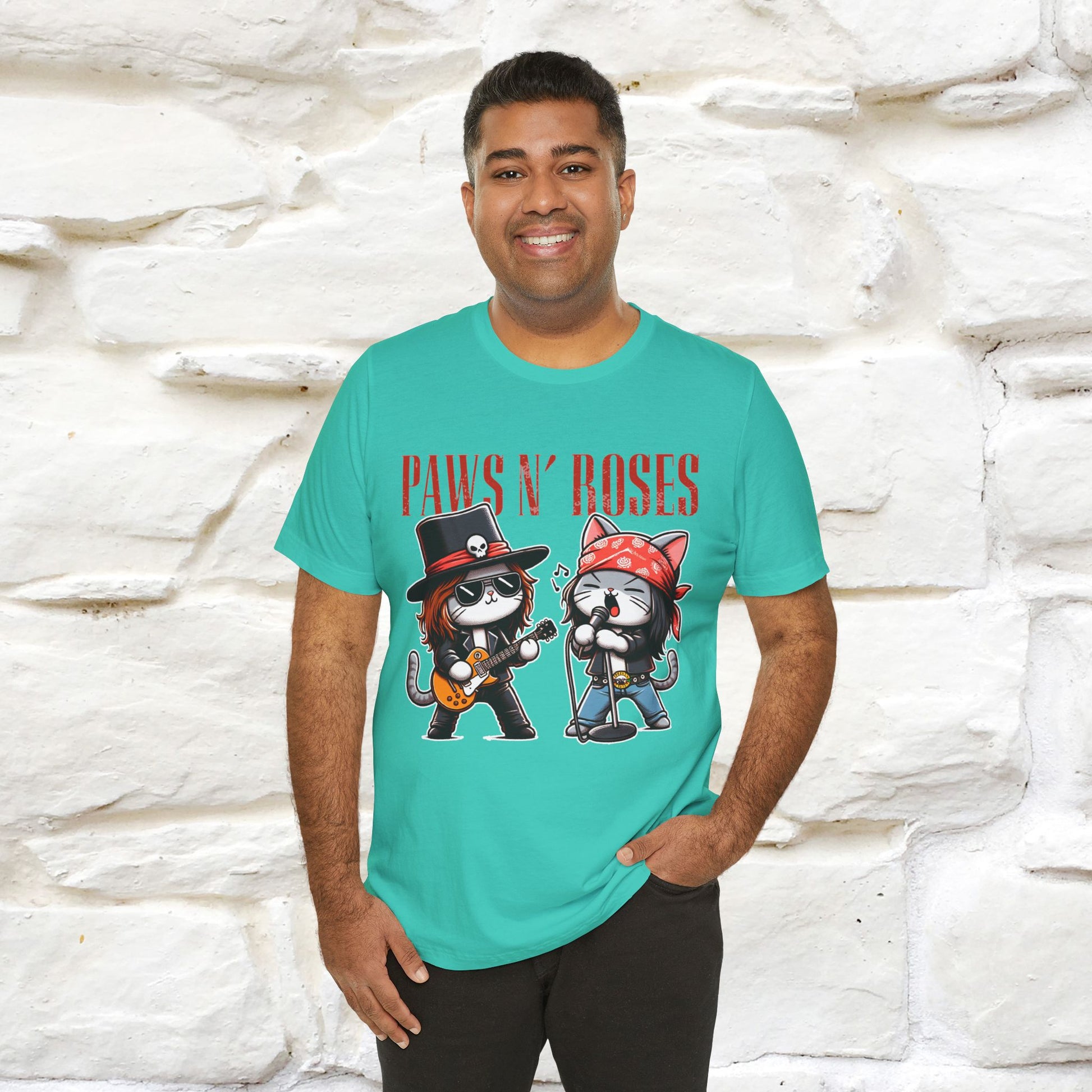 Paws N' Roses T-Shirt | Rock-Inspired Cat Lover  | Nunu&Miao Studio - Nunu&Miao Studio