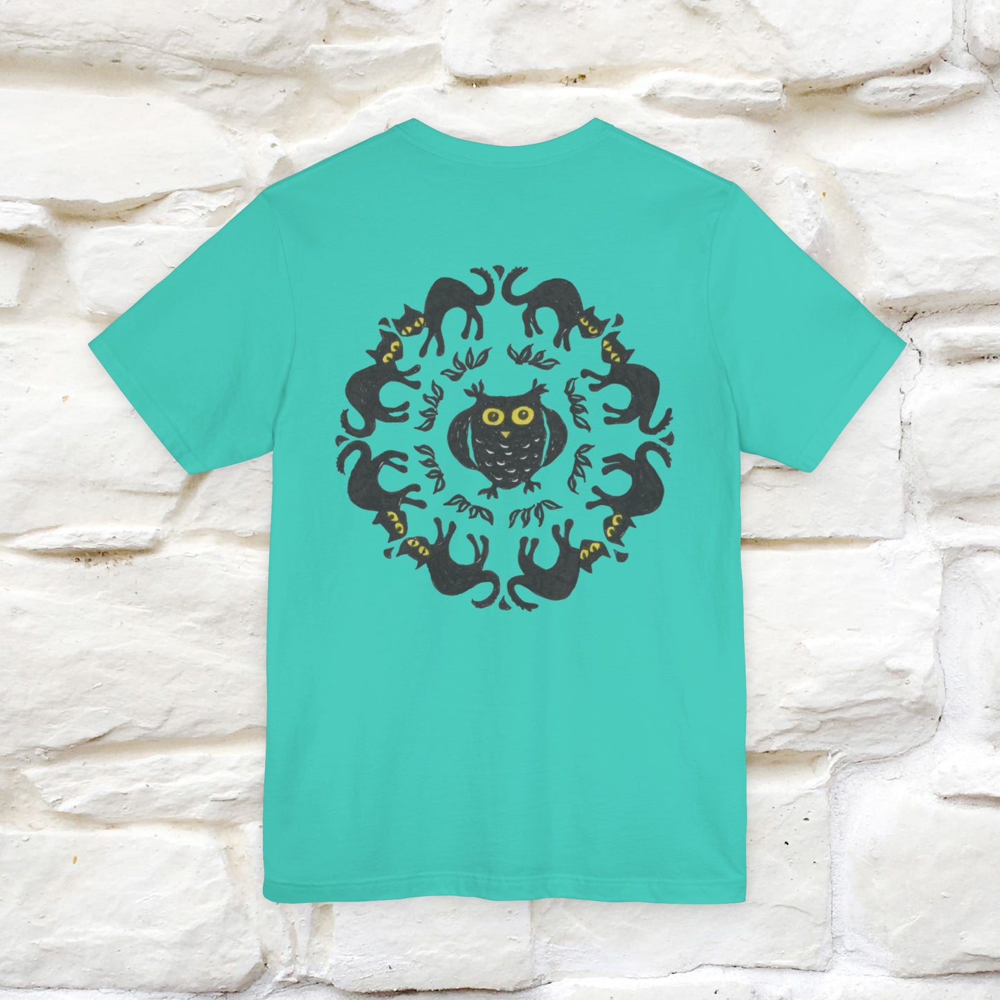 ''Black Cat Circle'' Cat T-Shirt Front and Back Design | Nunu&Miao Studio - Nunu&Miao Studio