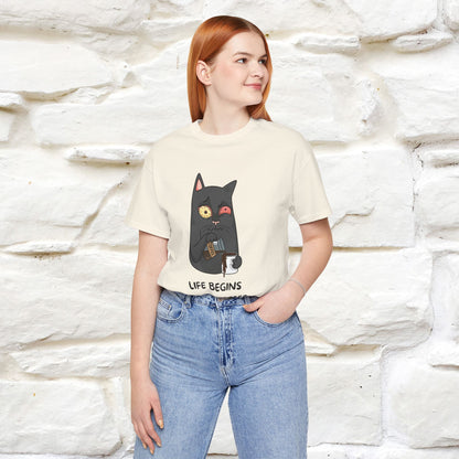 ''Life Begings After Coffe''  Cat T-shirt for Men and Women  100% Cotton*