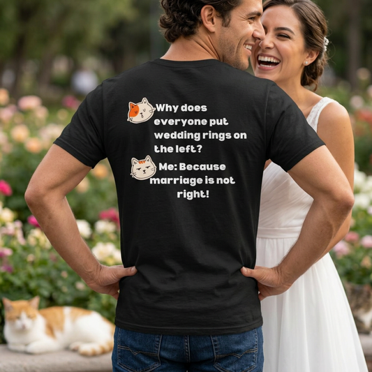 “Because Marriage is not right!" Funny Cat T-Shirt | Front & Back Design | Nunu&Miao Studio