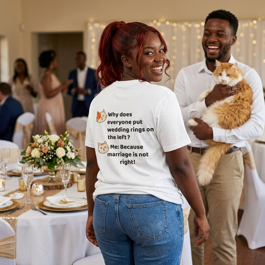 “Because Marriage is not right!" Funny Cat T-Shirt | Front & Back Design | Nunu&Miao Studio