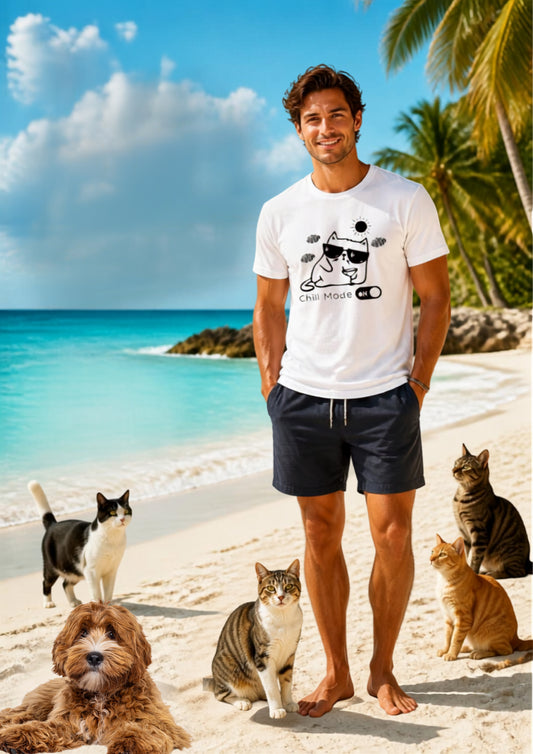 ''Chill Mode on'' Cat T-Shirt Front and Back Design | Nunu&Miao Studio
