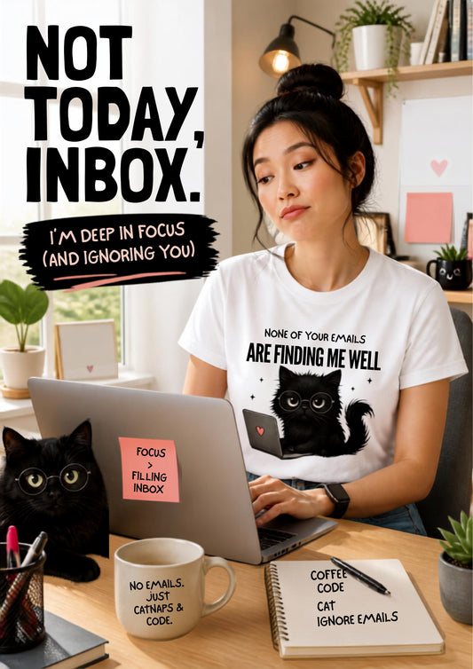 "None of your Emails Are Finding Me Well" Cat T-Shirt for Men & Women | Funny Design | 100% Cotton