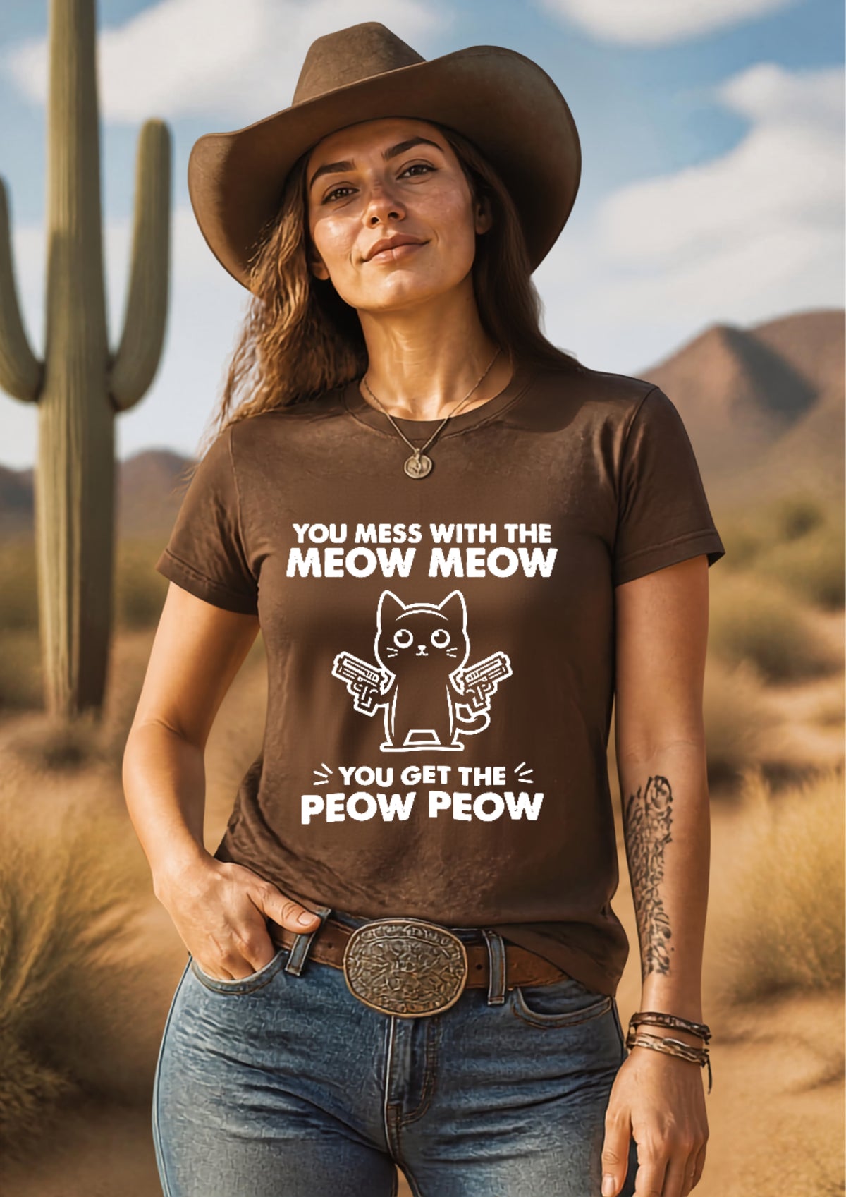 "You Mess With The Meow Meow, You Get The Peow Peow" Cat T-shirt |Nunu&Miao Studio