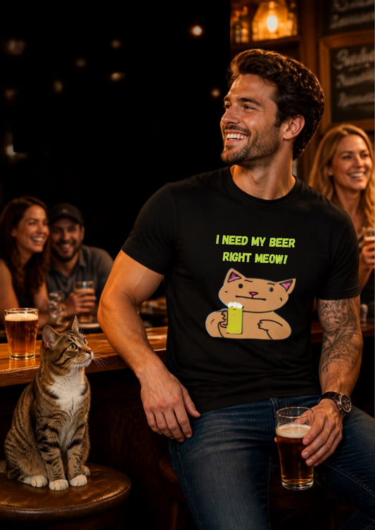 "I Need My Beer Right Meow!" Cat  T-shirt |Nunu&Miao Studio