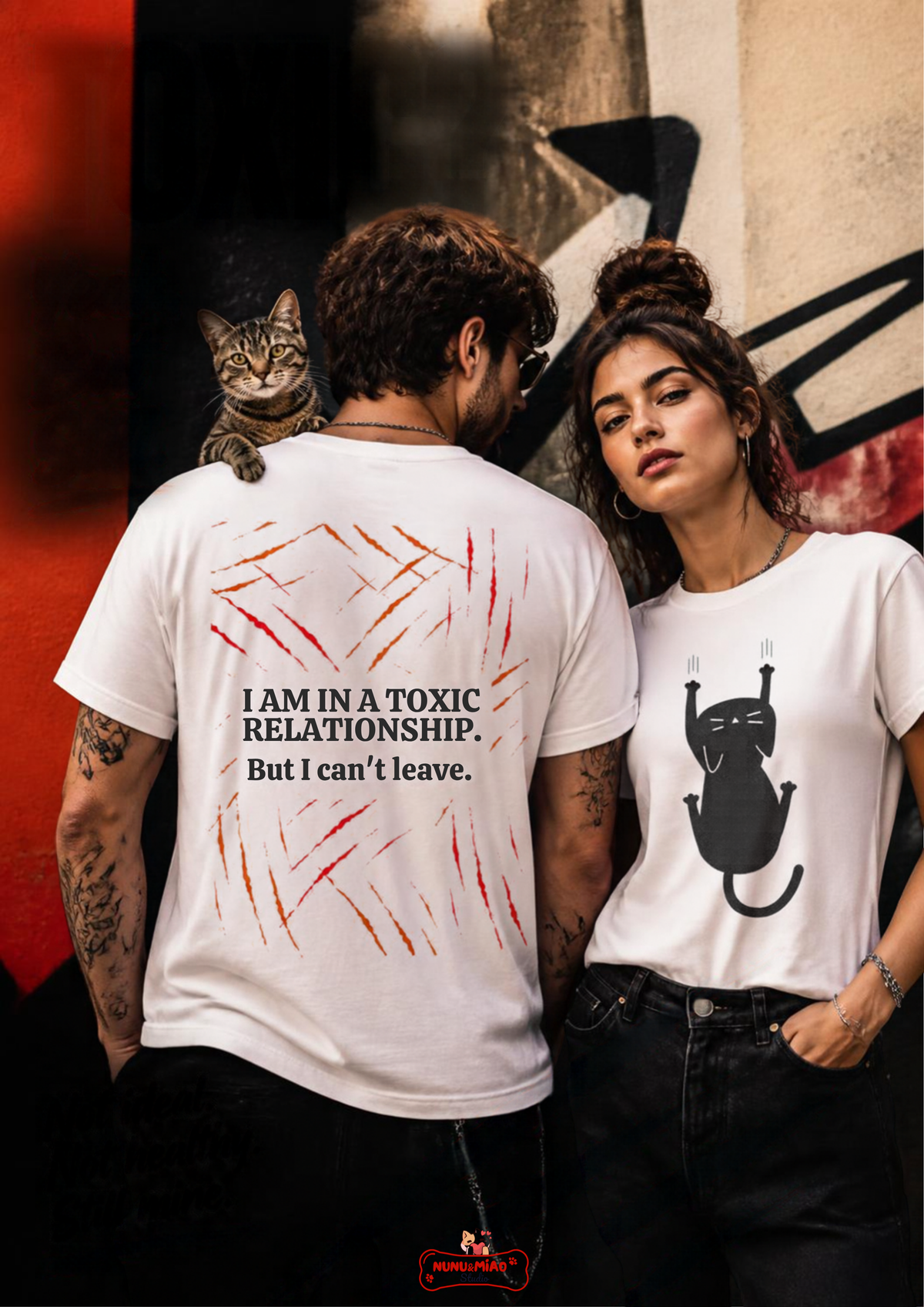 "“I Am in a Toxic Relationship"  Funny Cat T-Shirt | Front & Back Design | Nunu&Miao Studio