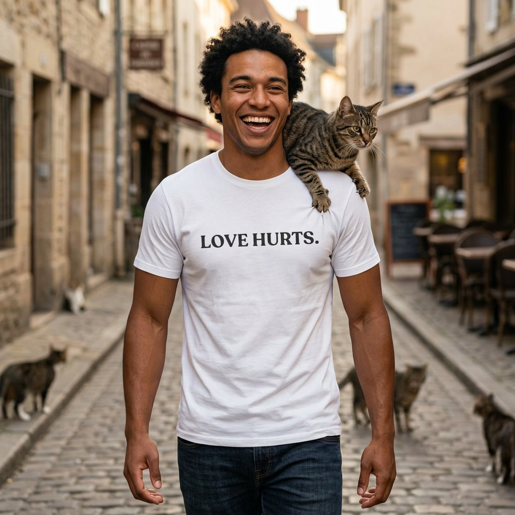 “Love Hurts"  Funny Cat T-Shirt | Front & Back Design | Nunu&Miao Studio