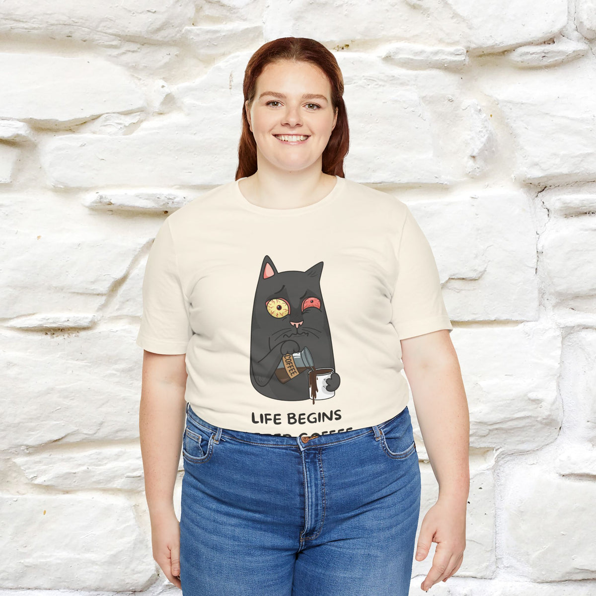 ''Life Begings After Coffe''  Cat T-shirt for Men and Women  100% Cotton*