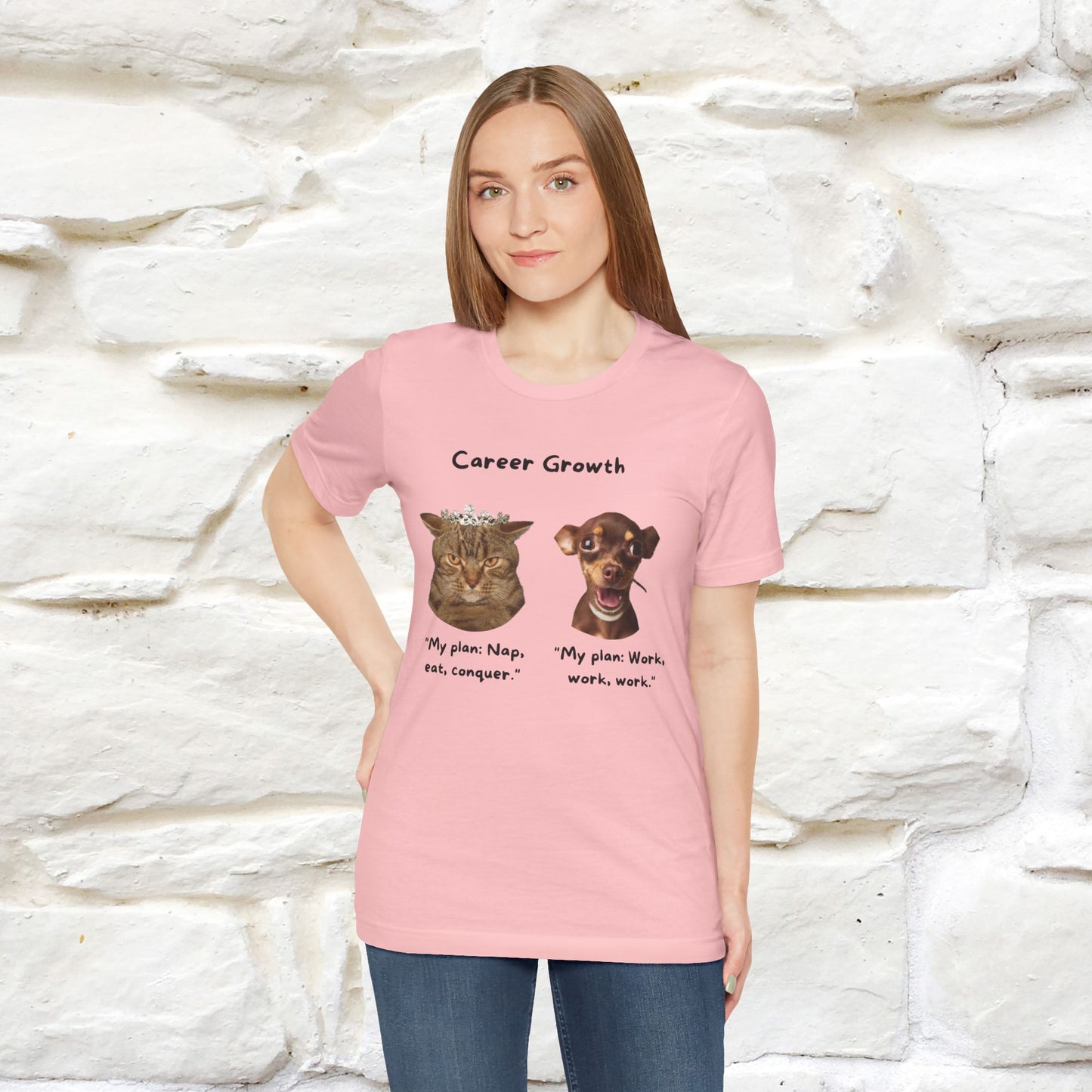 "Career Growth: Cat vs. Dog" | Cat T-Shirt | Nunu&Miao Studio - Nunu&Miao Studio