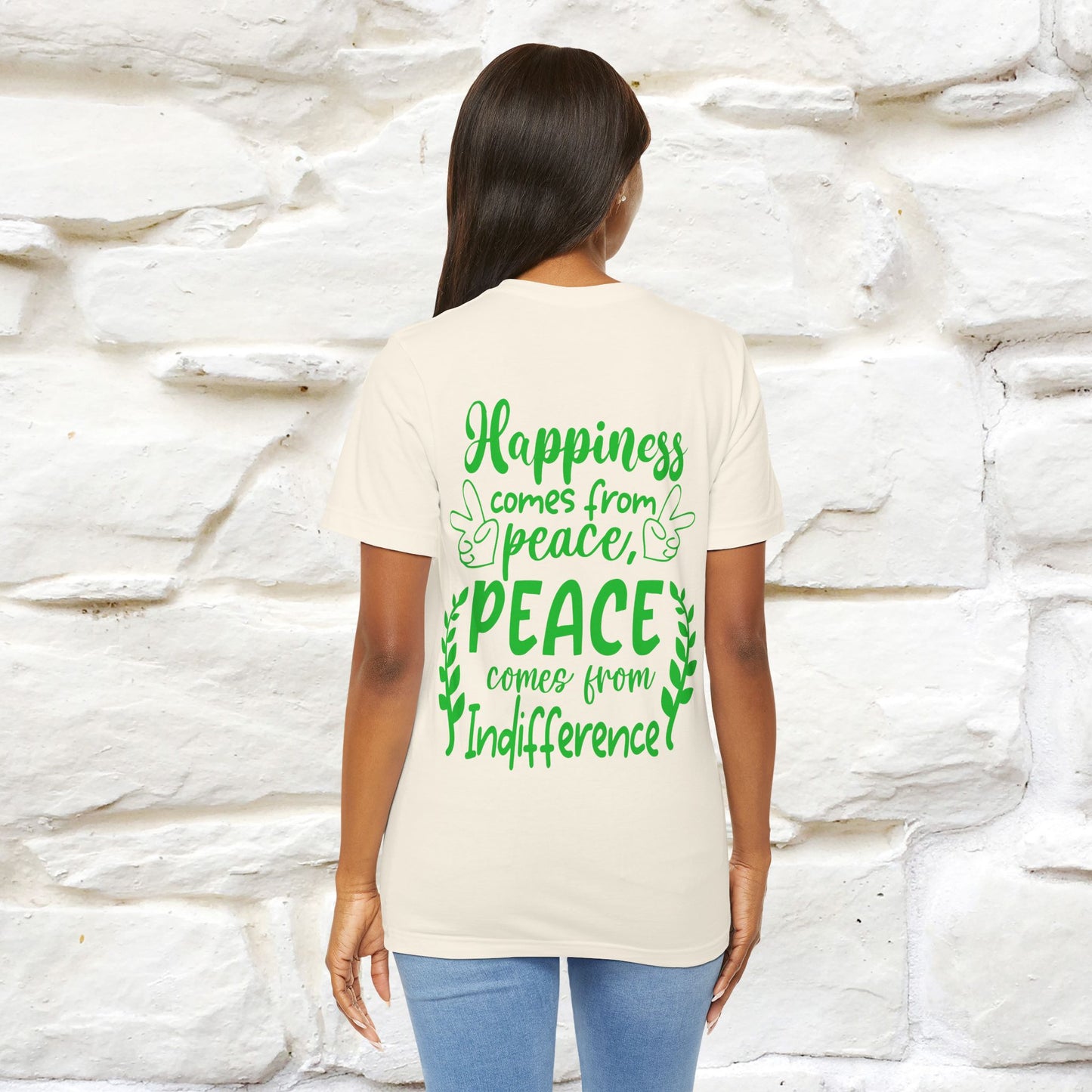 "Happiness Comes From Peace, Peace Comes From Indifference" Cat T-Shirt| Front & Back Design | Nunu&Miao Studio - Nunu&Miao Studio