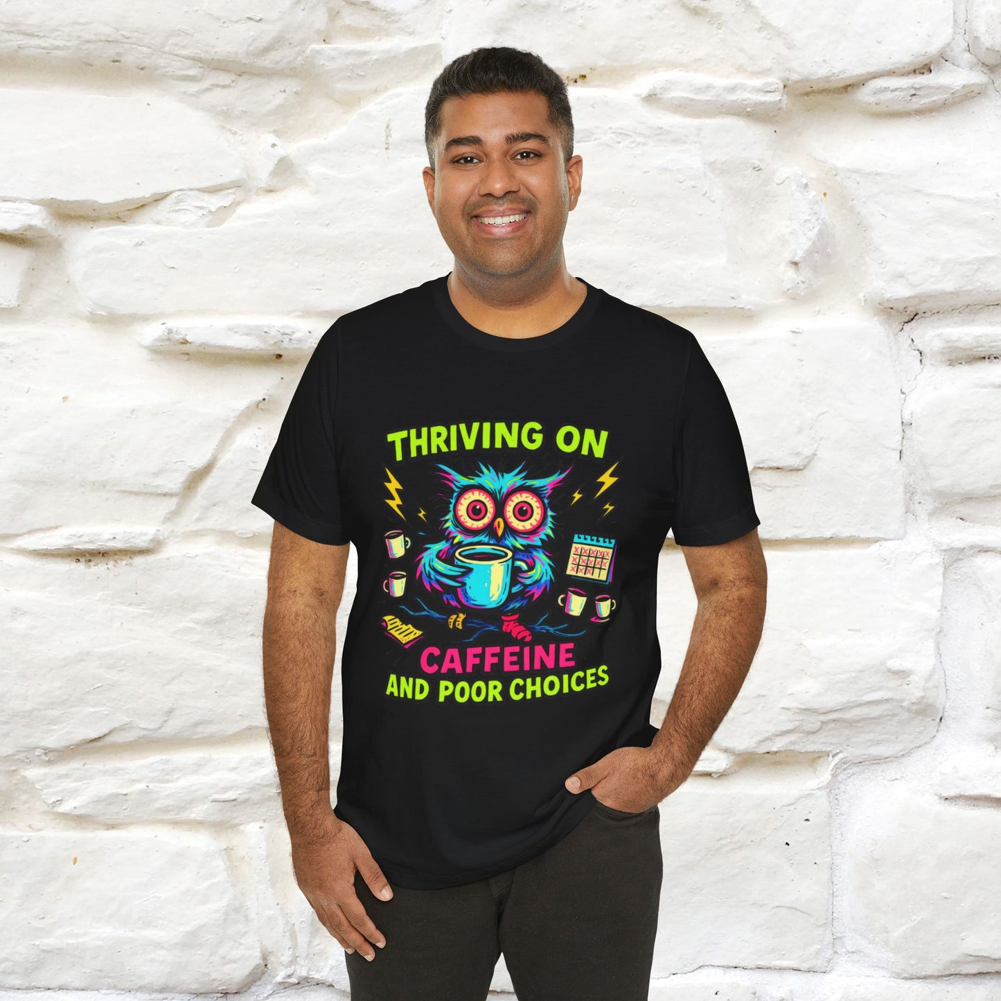 ''Thriving On Caffeine And Poor Choices''|  Sarcastic Cat T-Shirt | Nunu&Miao Studio