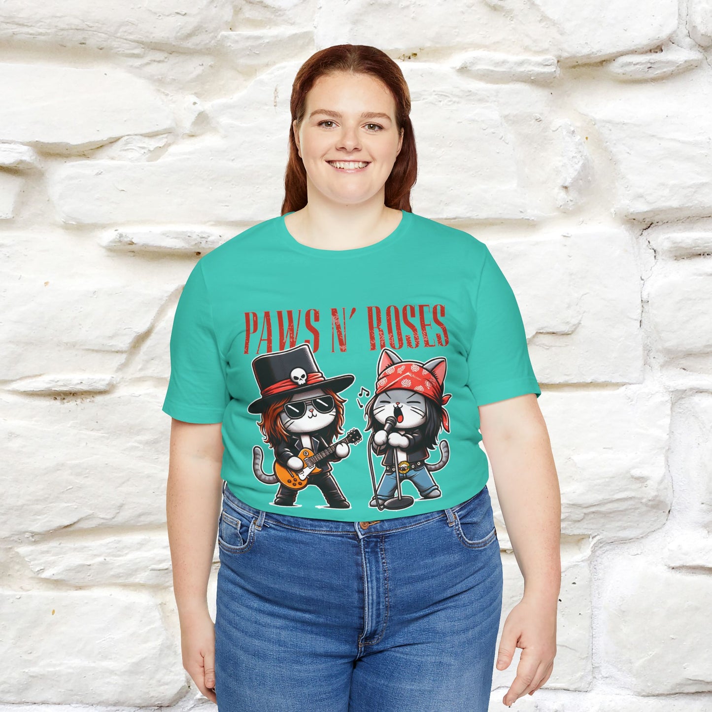 Paws N' Roses T-Shirt | Rock-Inspired Cat Lover  | Nunu&Miao Studio - Nunu&Miao Studio