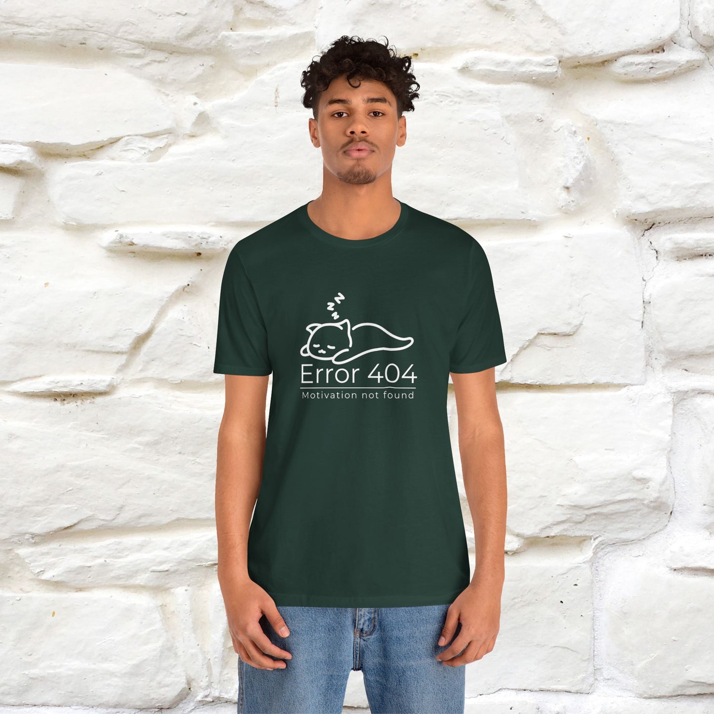 ''Error 404 Motivation Not Found'' Cat T-Shirt Front and Back Design | Nunu&Miao Studio - Nunu&Miao Studio