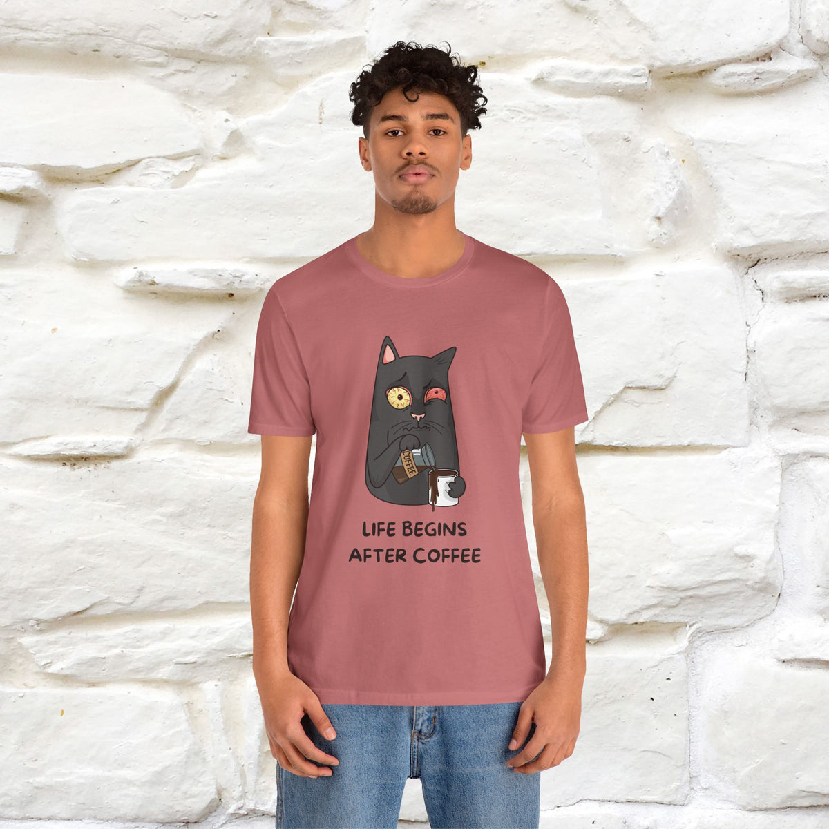 ''Life Begings After Coffe''  Cat T-shirt for Men and Women  100% Cotton*