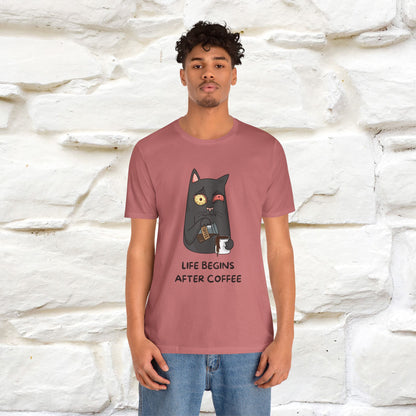 ''Life Begings After Coffe''  Cat T-shirt for Men and Women  100% Cotton*