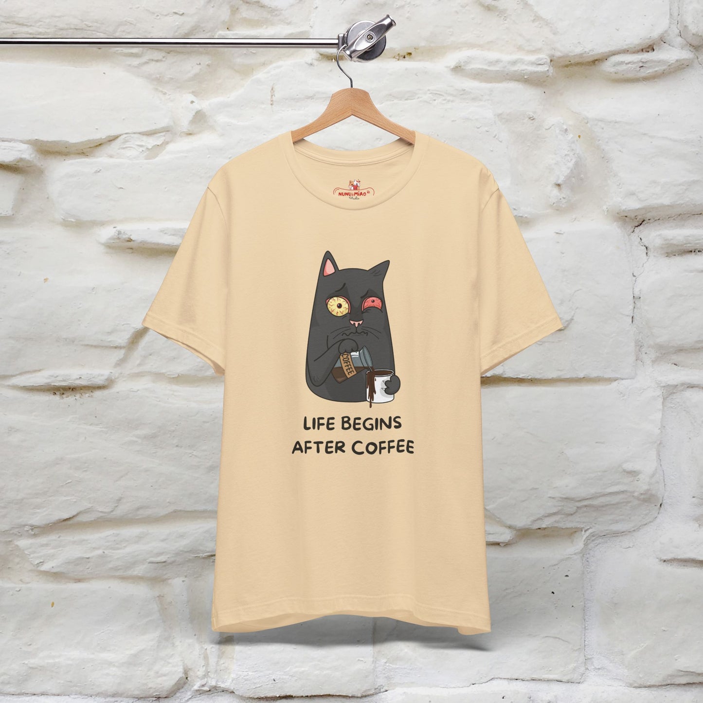 ''Life Begings After Coffe''  Cat T-shirt for Men and Women  100% Cotton* - Nunu&Miao Studio