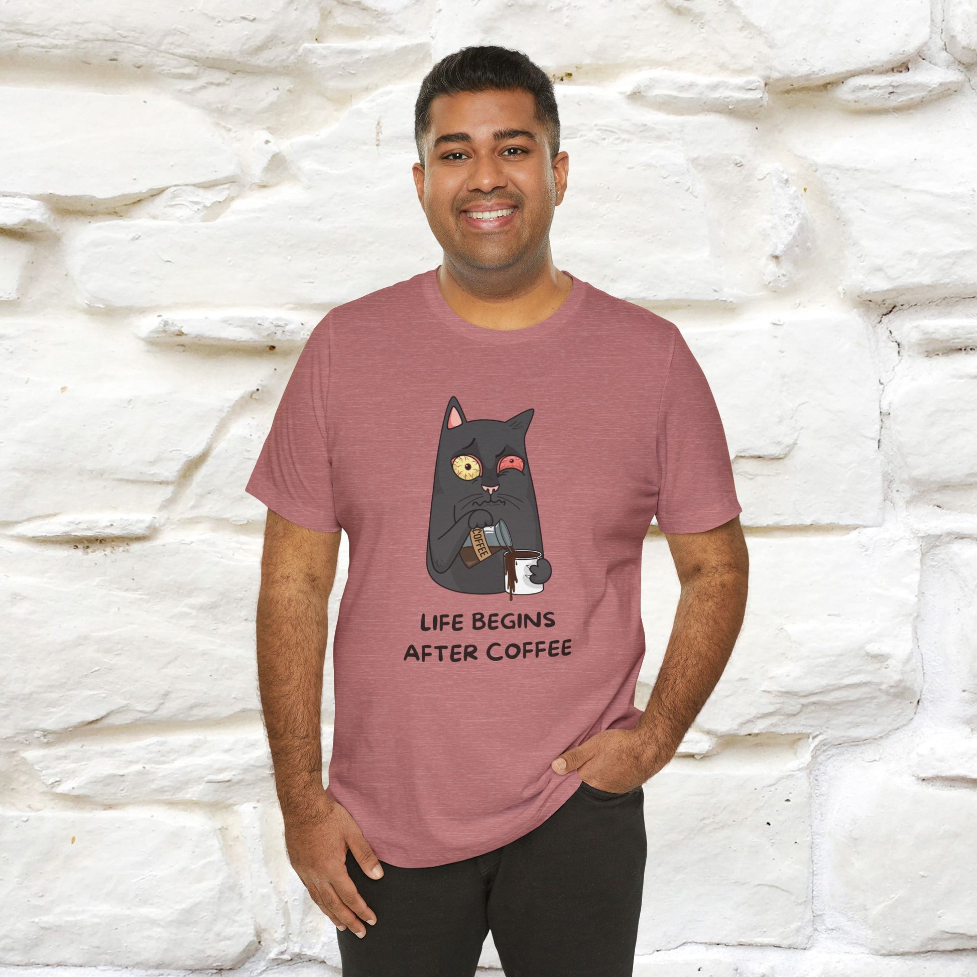 ''Life Begings After Coffe''  Cat T-shirt for Men and Women  100% Cotton* - Nunu&Miao Studio