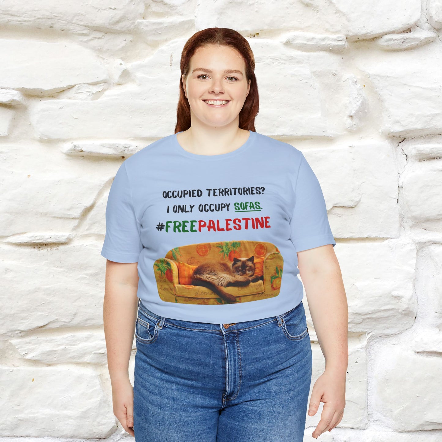 "Occupied territories?  I only occupy sofas. FreePalestine" Cat T-shirt |Nunu&Miao Studio - Nunu&Miao Studio