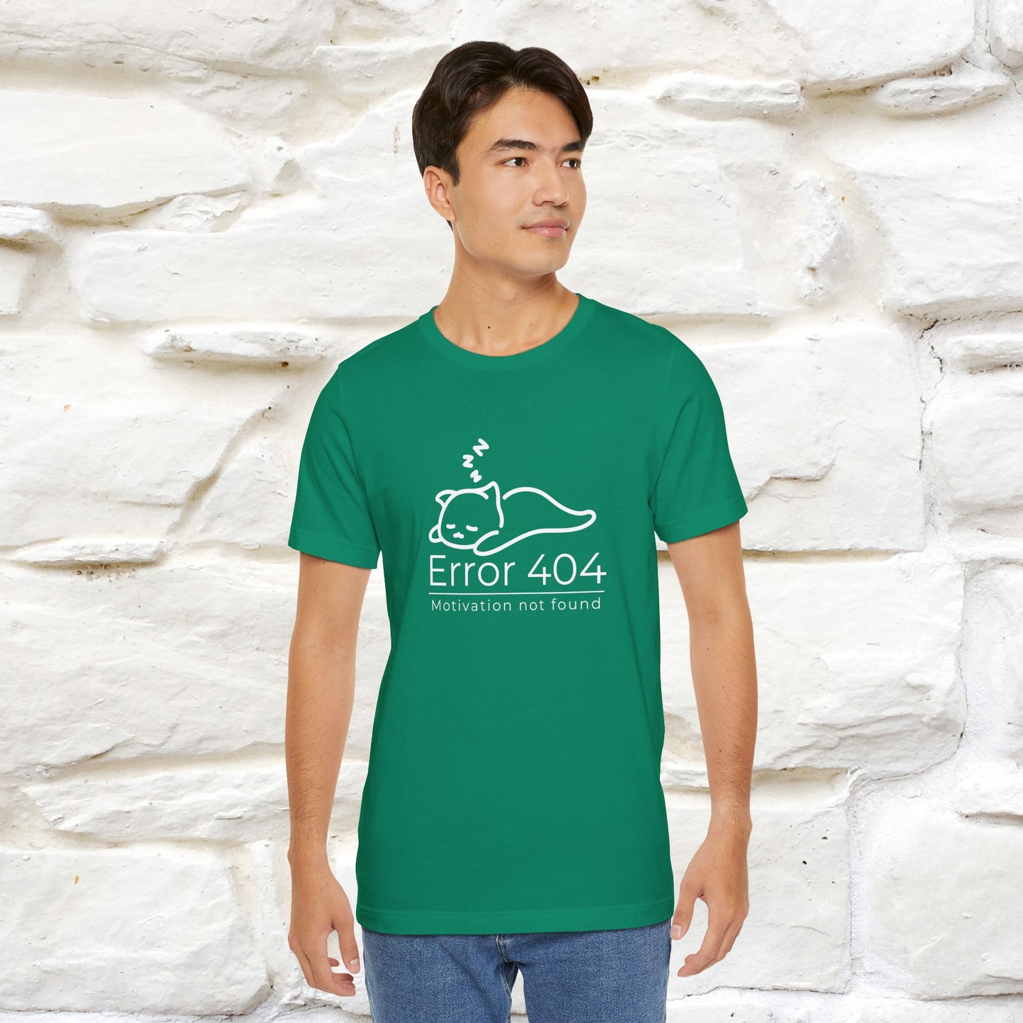 ''Error 404 Motivation Not Found'' Cat T-Shirt Front and Back Design | Nunu&Miao Studio - Nunu&Miao Studio