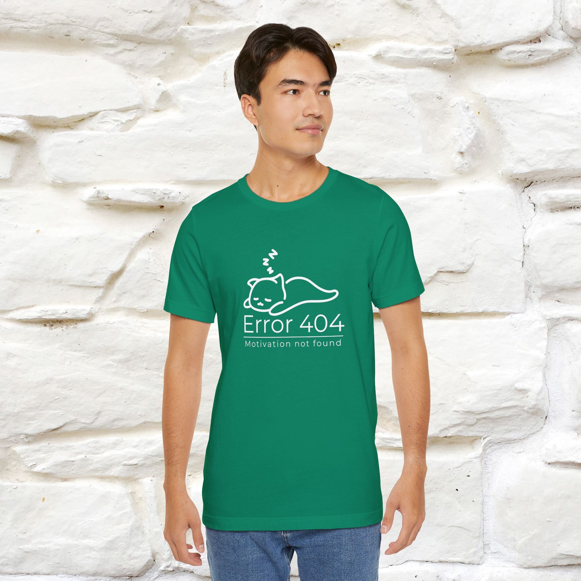 ''Error 404 Motivation Not Found'' Cat T-Shirt Front and Back Design | Nunu&Miao Studio - Nunu&Miao Studio