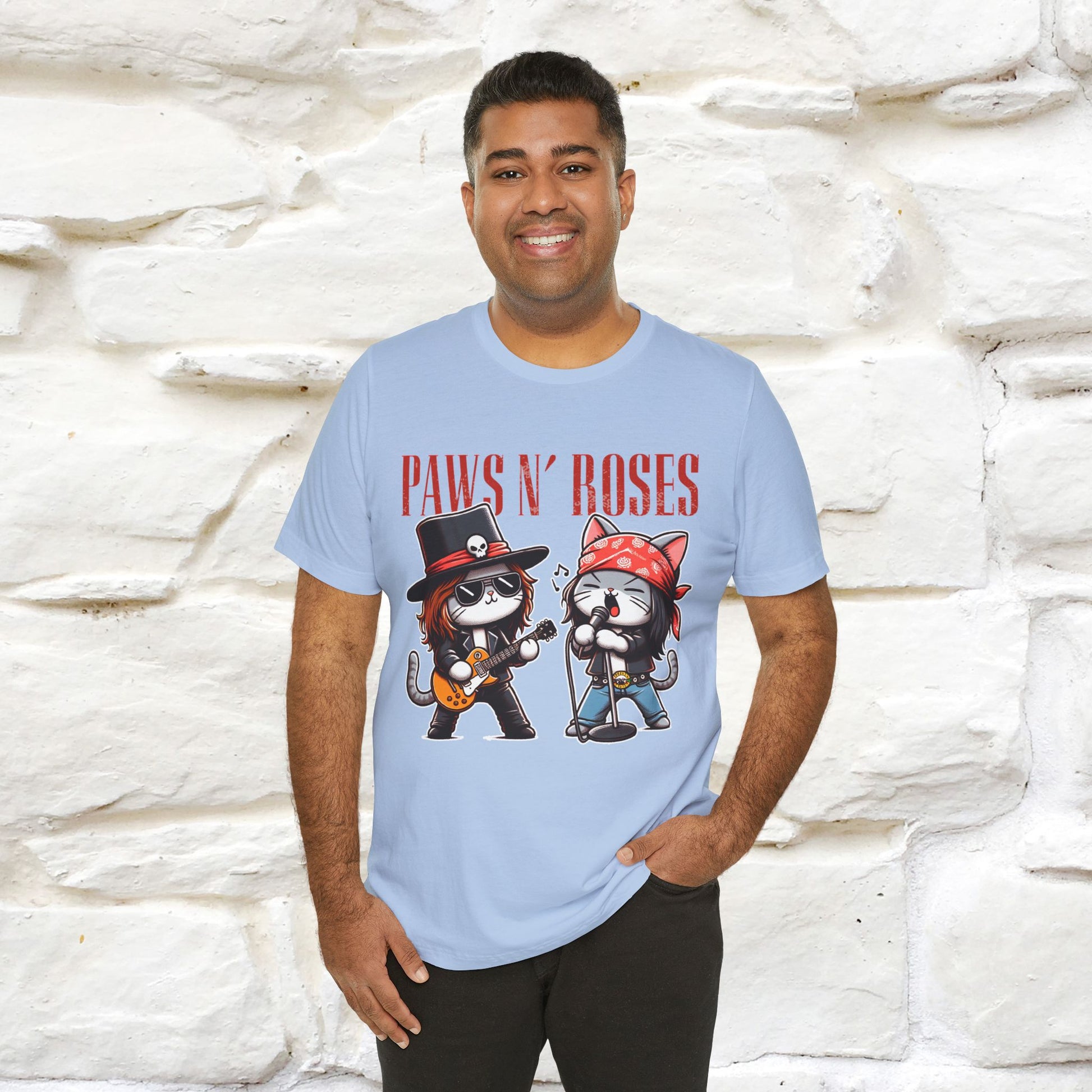 Paws N' Roses T-Shirt | Rock-Inspired Cat Lover  | Nunu&Miao Studio - Nunu&Miao Studio