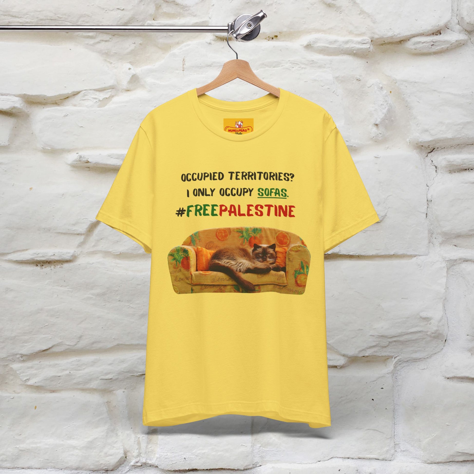 "Occupied territories?  I only occupy sofas. FreePalestine" Cat T-shirt |Nunu&Miao Studio - Nunu&Miao Studio