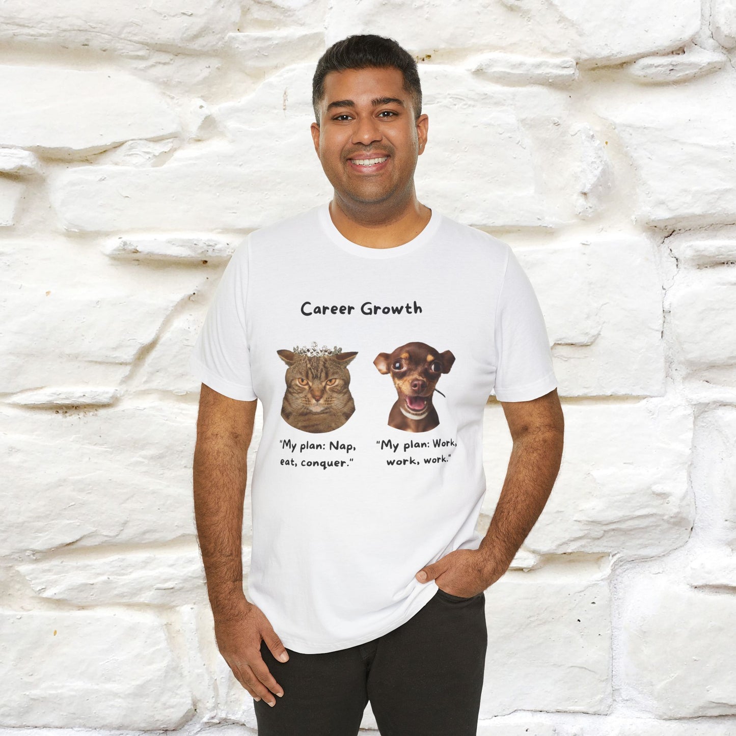 "Career Growth: Cat vs. Dog" | Cat T-Shirt | Nunu&Miao Studio - Nunu&Miao Studio