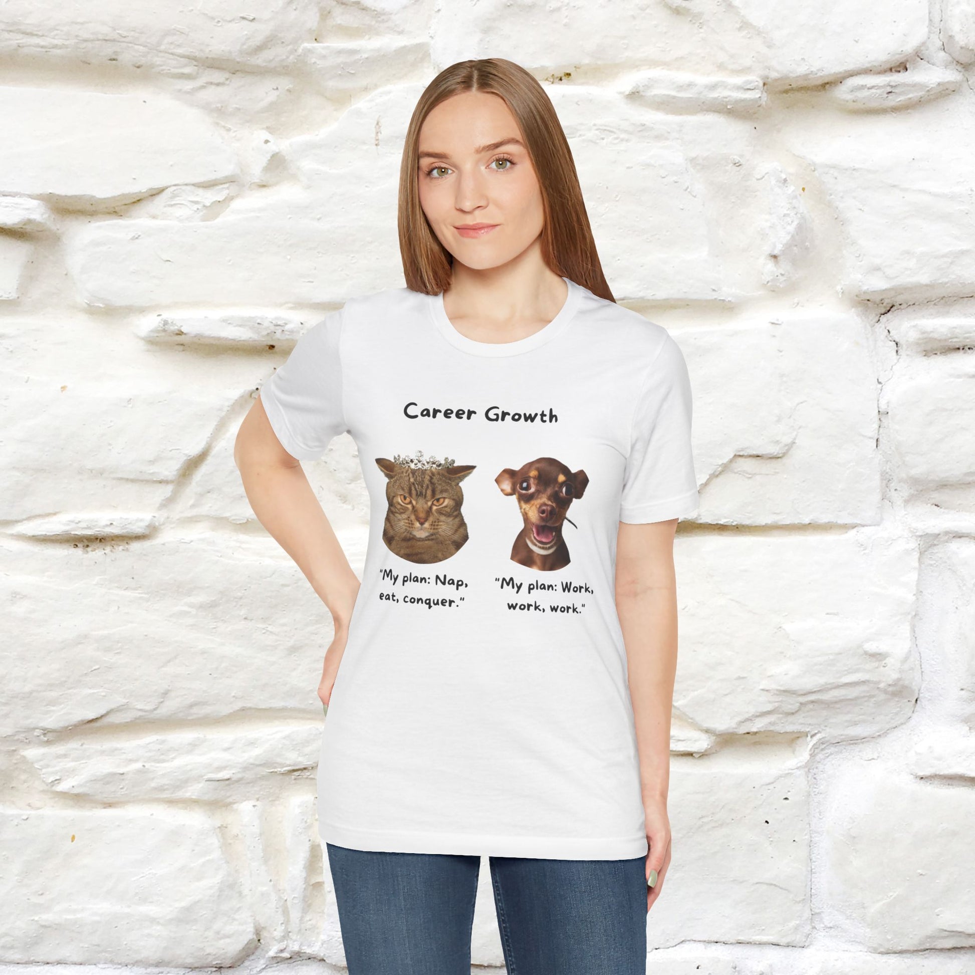 "Career Growth: Cat vs. Dog" | Cat T-Shirt | Nunu&Miao Studio - Nunu&Miao Studio