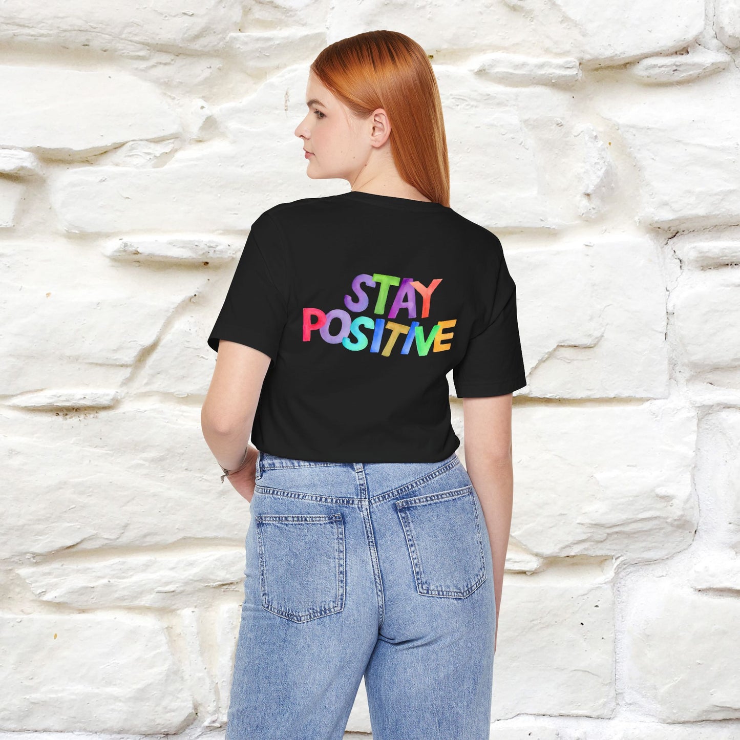 "Stay Positive'' Cat T-Shirt | Front & Back Design | Nunu&Miao Studio - Nunu&Miao Studio