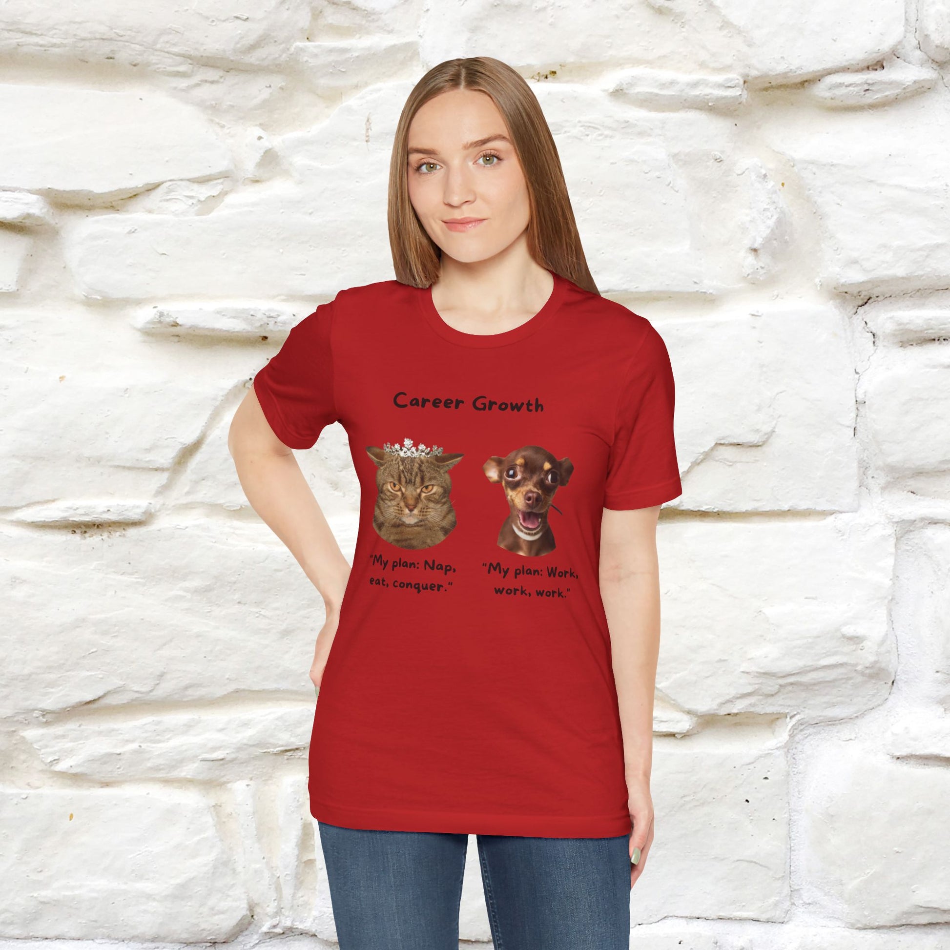 "Career Growth: Cat vs. Dog" | Cat T-Shirt | Nunu&Miao Studio - Nunu&Miao Studio