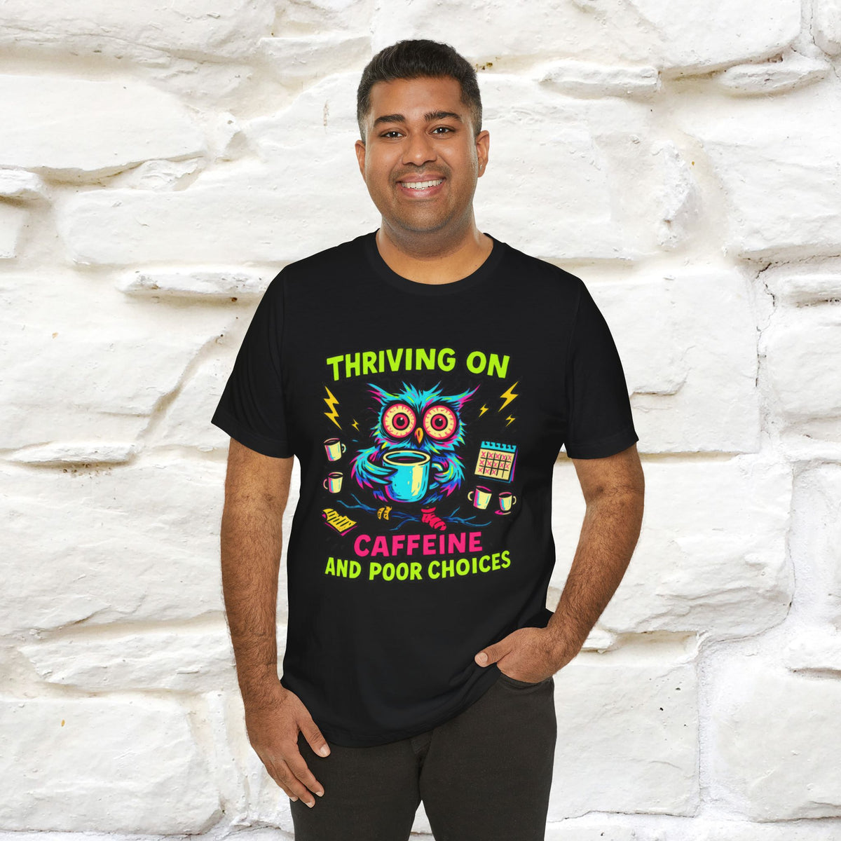 ''Thriving On Caffeine And Poor Choices''|  Sarcastic Cat T-Shirt | Nunu&Miao Studio