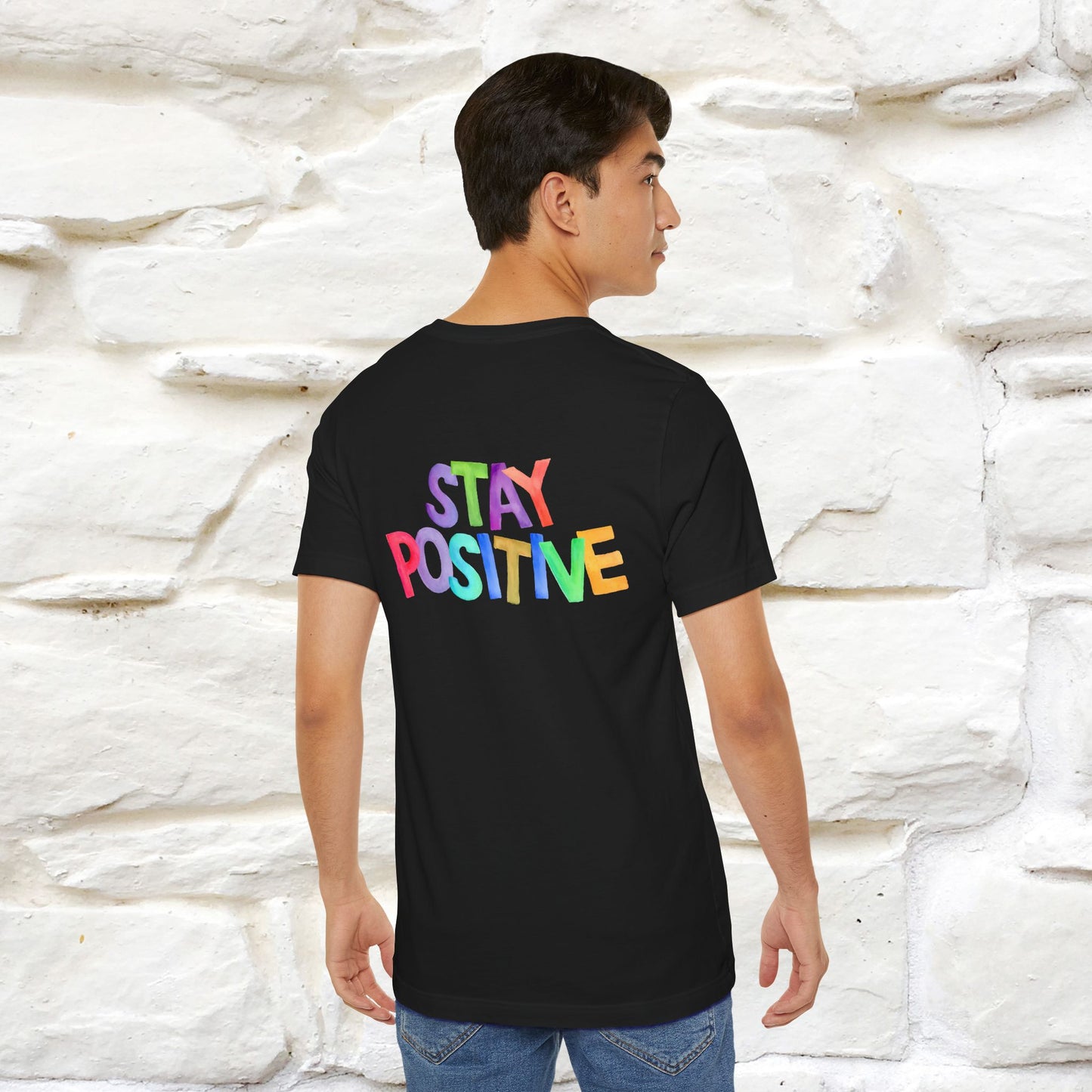 "Stay Positive'' Cat T-Shirt | Front & Back Design | Nunu&Miao Studio - Nunu&Miao Studio