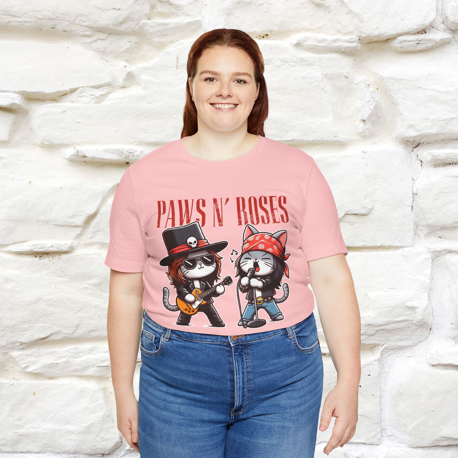 Paws N' Roses T-Shirt | Rock-Inspired Cat Lover  | Nunu&Miao Studio - Nunu&Miao Studio