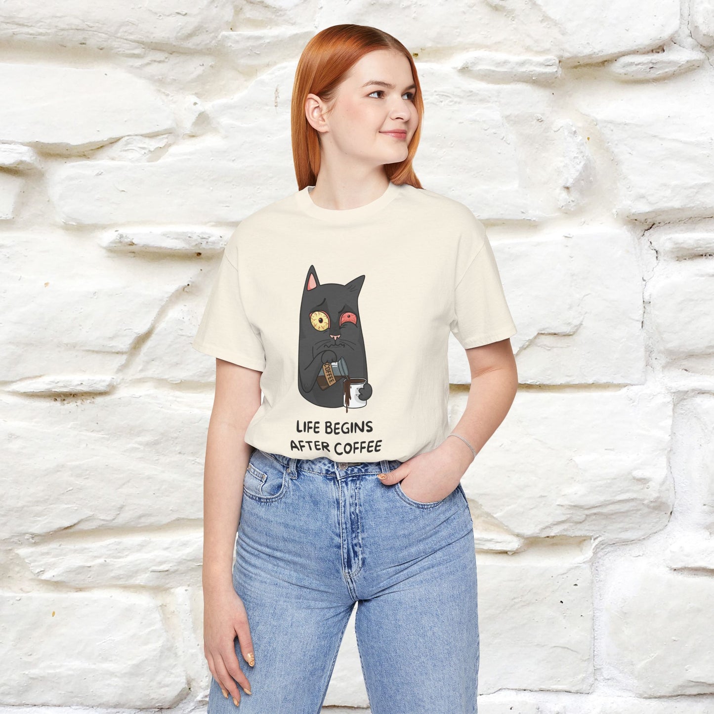''Life Begings After Coffe''  Cat T-shirt for Men and Women  100% Cotton* - Nunu&Miao Studio