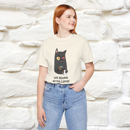 ''Life Begings After Coffe''  Cat T-shirt for Men and Women  100% Cotton* - Nunu&Miao Studio