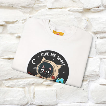 Folded Artistic cat sweatshirt with “Give Me Space, Art”  cat design