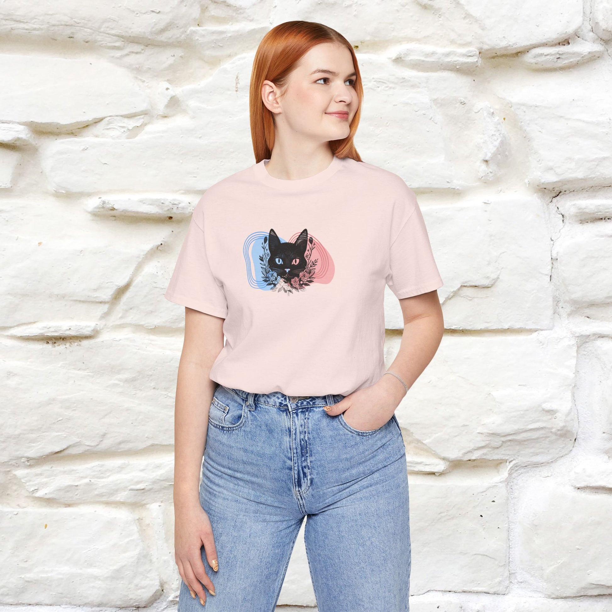 ''Pink and Blu'' Cat T-Shirt Front and Back Design | Nunu&Miao Studio - Nunu&Miao Studio