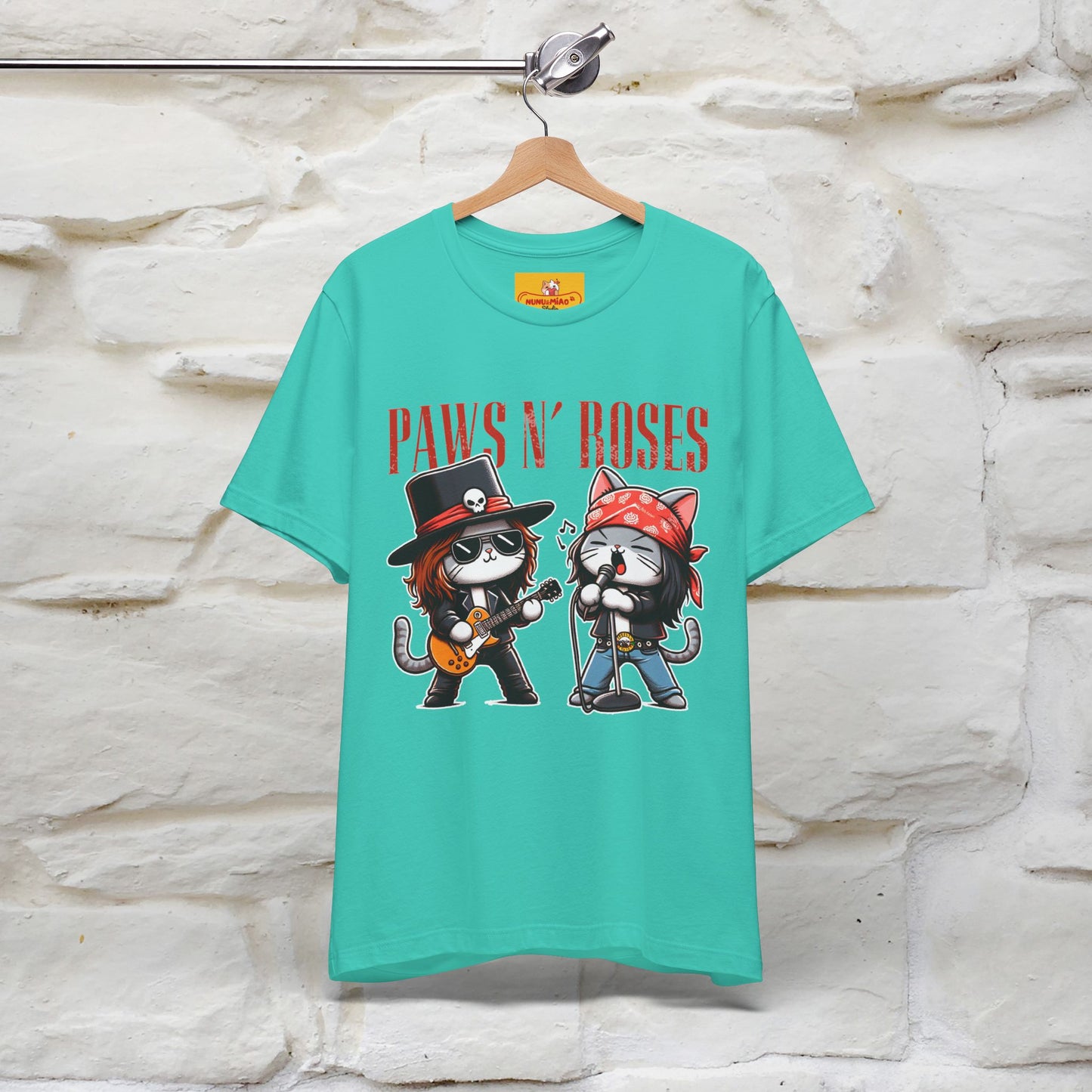 Paws N' Roses T-Shirt | Rock-Inspired Cat Lover  | Nunu&Miao Studio - Nunu&Miao Studio