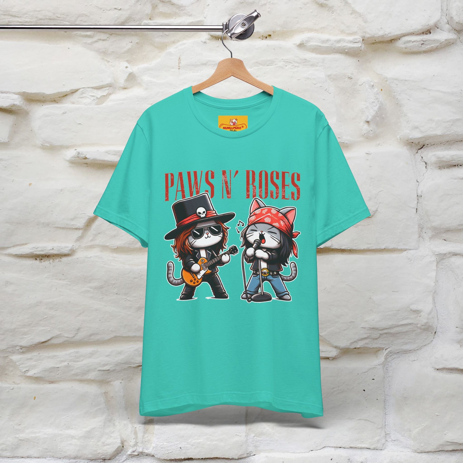 Paws N' Roses T-Shirt | Rock-Inspired Cat Lover  | Nunu&Miao Studio - Nunu&Miao Studio