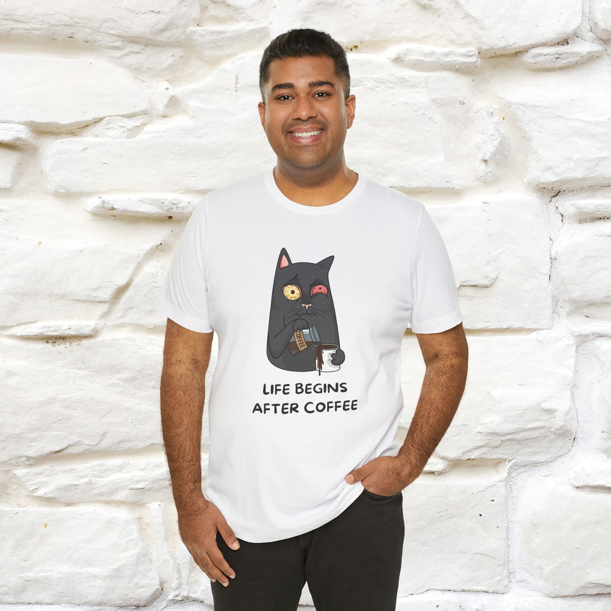 ''Life Begings After Coffe''  Cat T-shirt for Men and Women  100% Cotton* - Nunu&Miao Studio