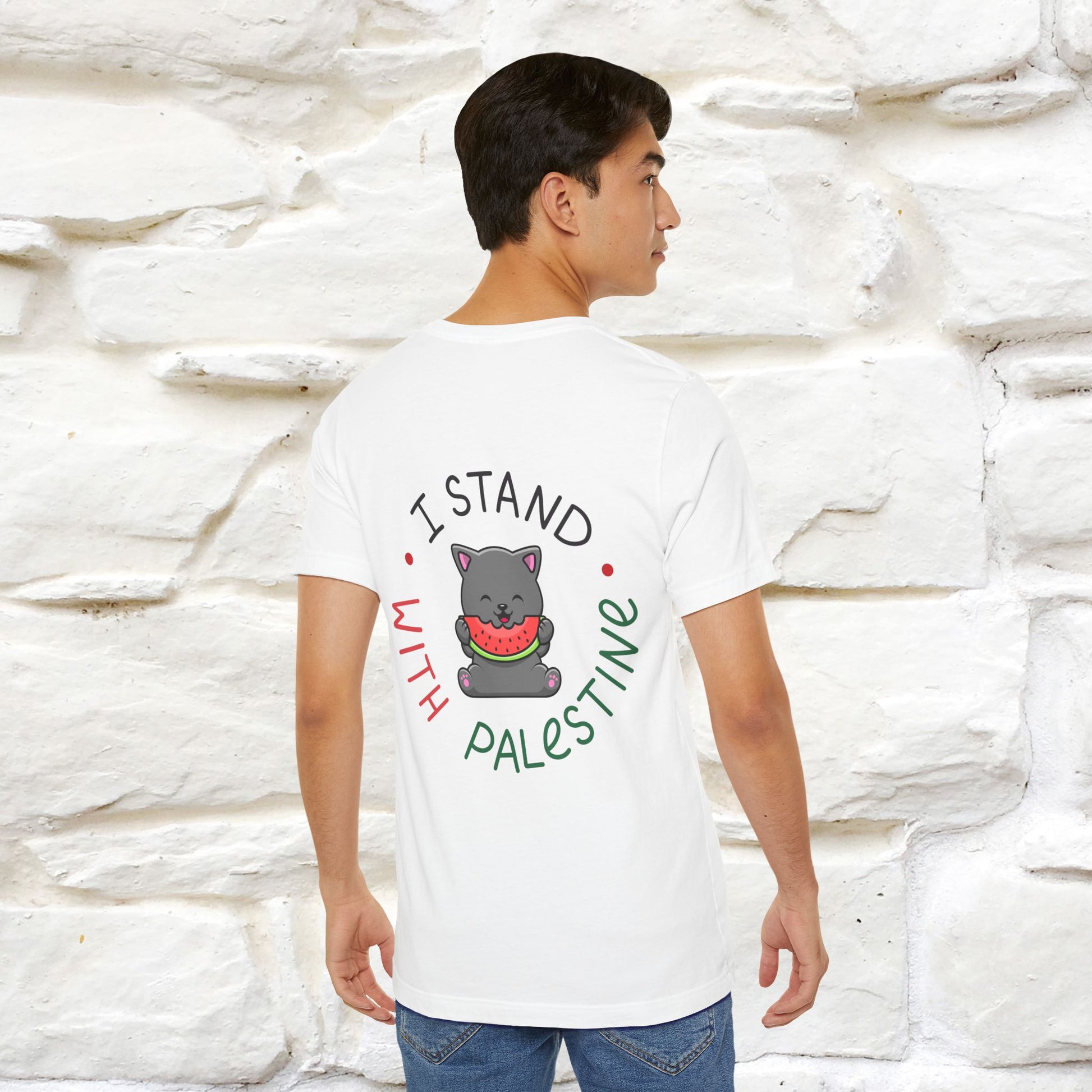 "I Stand With Palestine" Cat T-shirt | Front & Back Design |Nunu&Miao Studio - Nunu&Miao Studio
