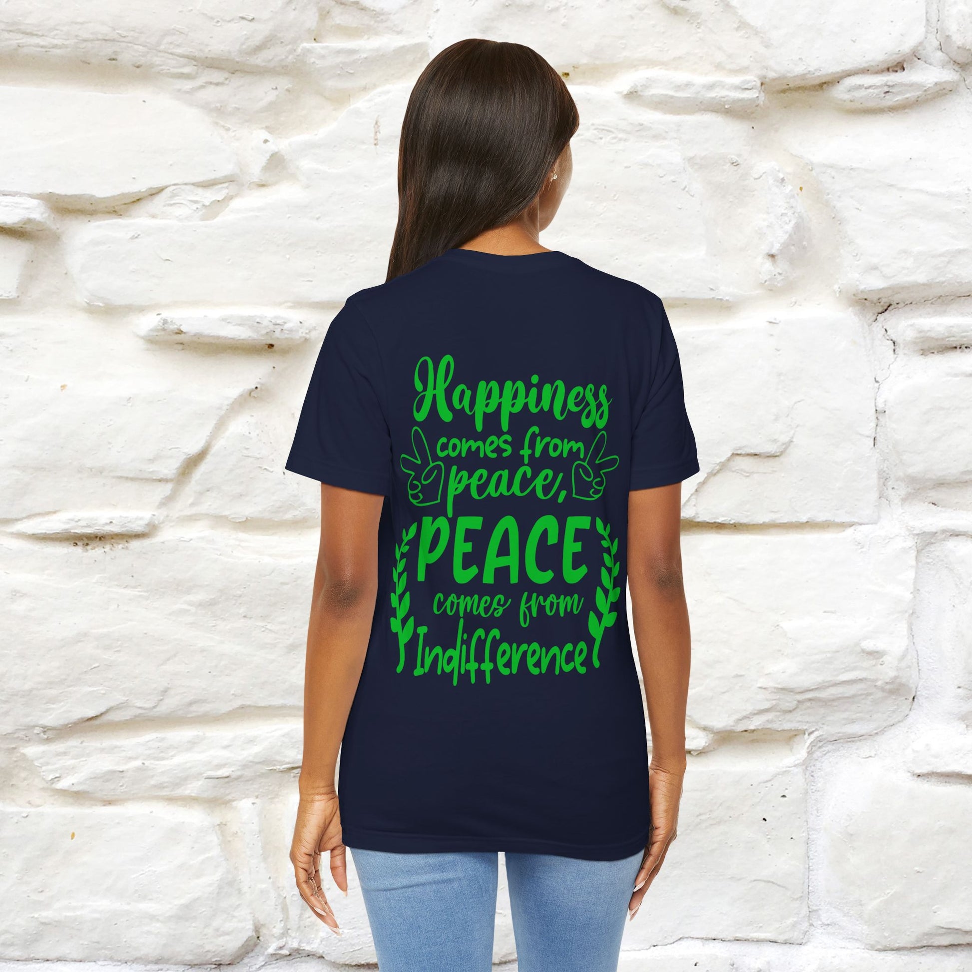 "Happiness Comes From Peace, Peace Comes From Indifference" Cat T-Shirt| Front & Back Design | Nunu&Miao Studio - Nunu&Miao Studio