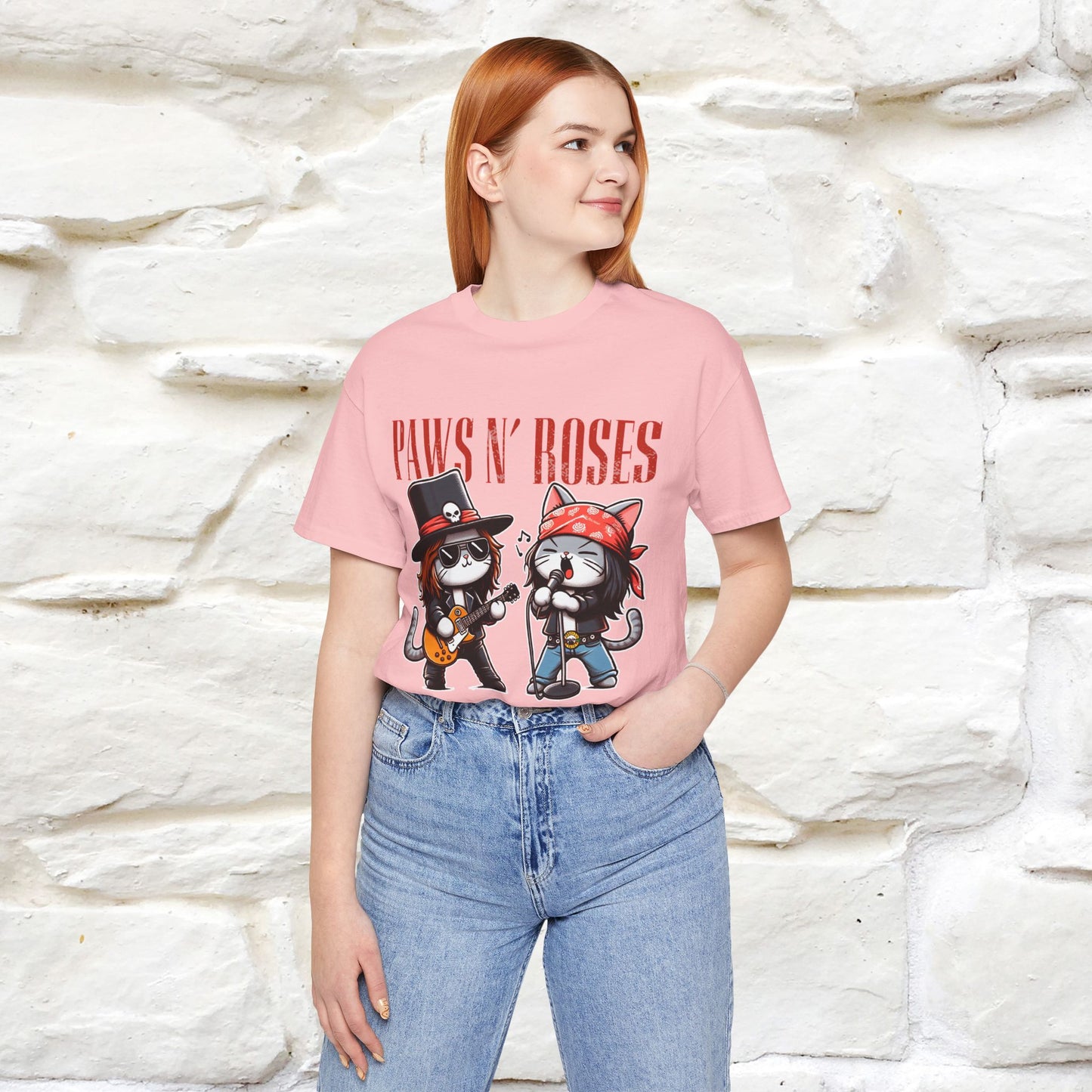 Paws N' Roses T-Shirt | Rock-Inspired Cat Lover  | Nunu&Miao Studio - Nunu&Miao Studio