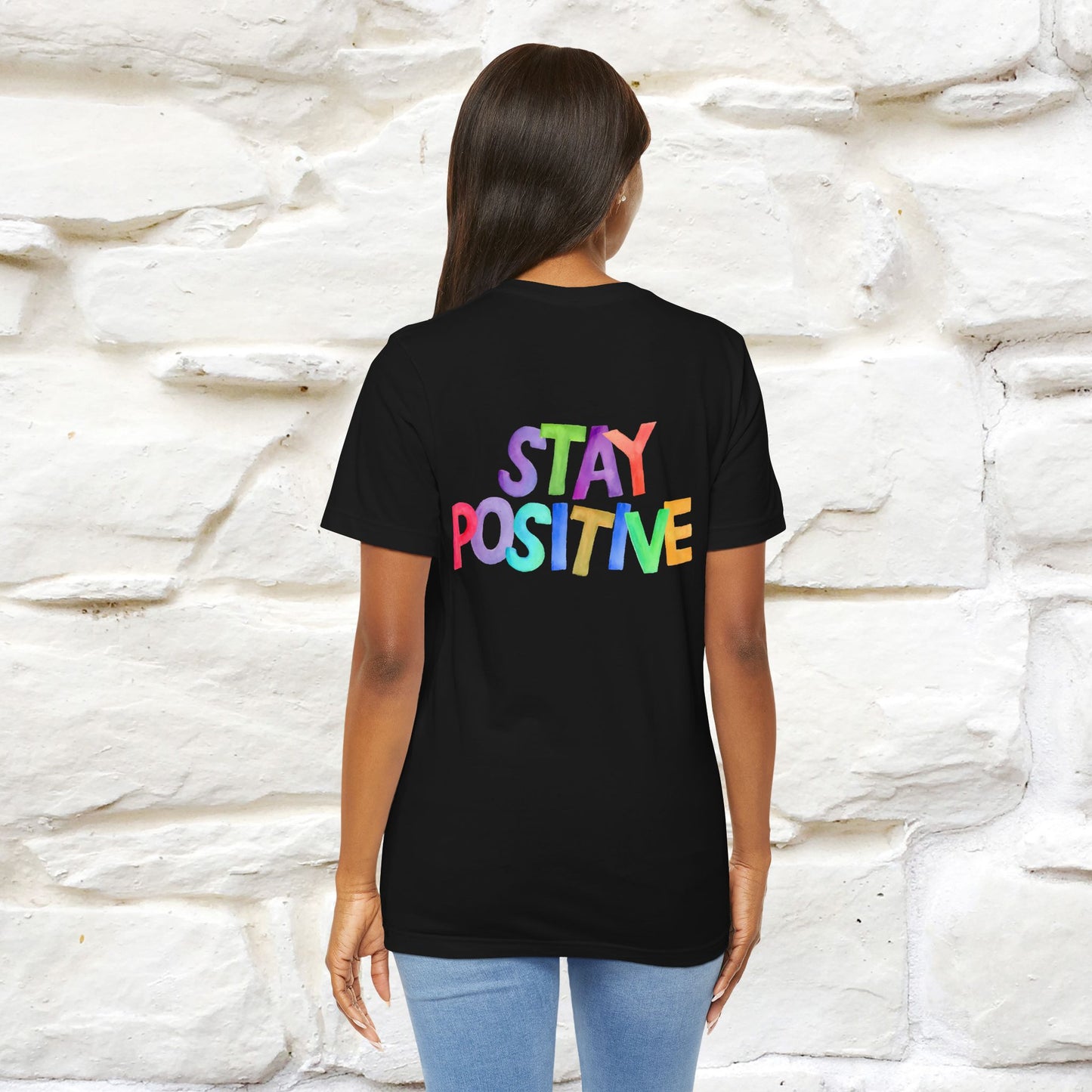 "Stay Positive'' Cat T-Shirt | Front & Back Design | Nunu&Miao Studio - Nunu&Miao Studio